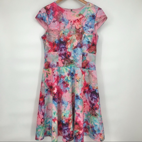 Vibrant, Colorful Stretch Floral Dress - Picture 1 of 13